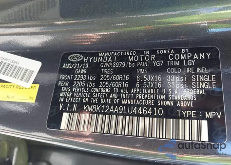 2020 Hyundai Kona Se from USA, damaged, VIN KM8K12AA9LU446410